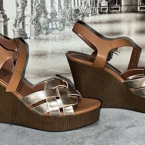 Indigo Women's Wedge Sandals in Brown and Gold